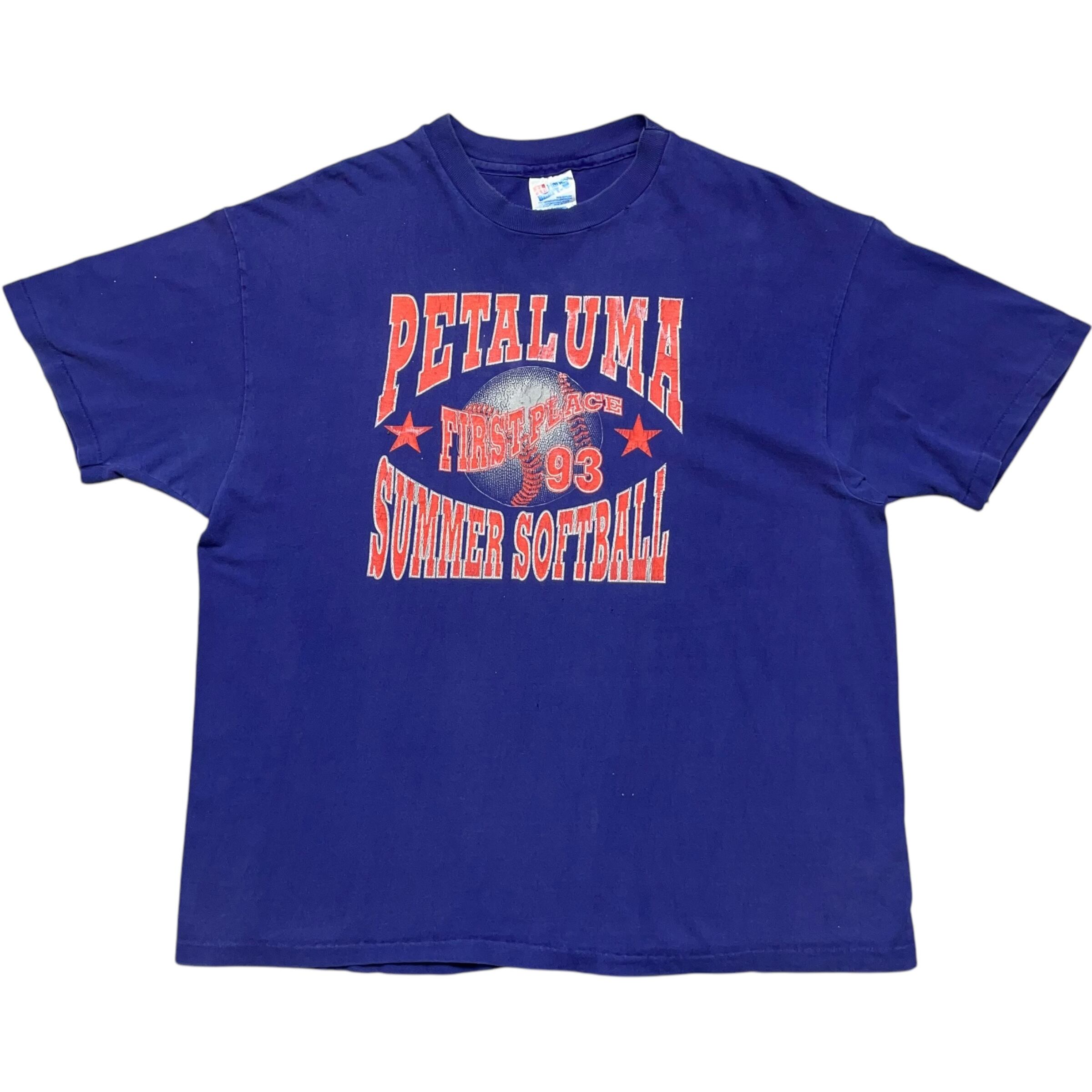 《XL》Hanes ヘインズ Tシャツ 両面プリント ソフトボール パープル シングルステッチ USA製 90年代 vintage no.7256