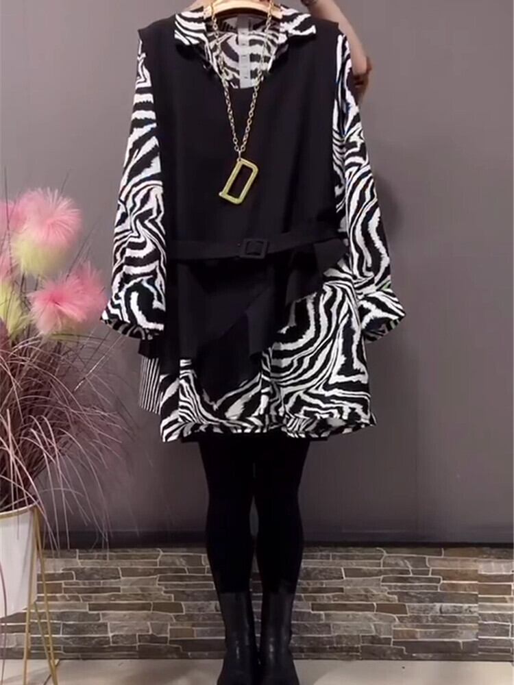 スプリングスタイル薄手サイドパターンシャツ 大きめサイズ 春物 ミックスインファッション7286015398