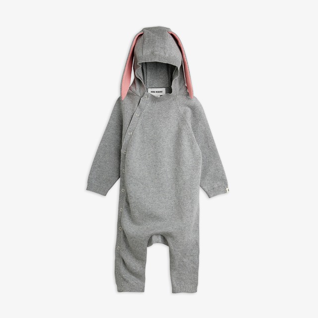MINI RODINI//RABBIT EAR KNIT JUMPSUIT (Grey Melange) 26AW
