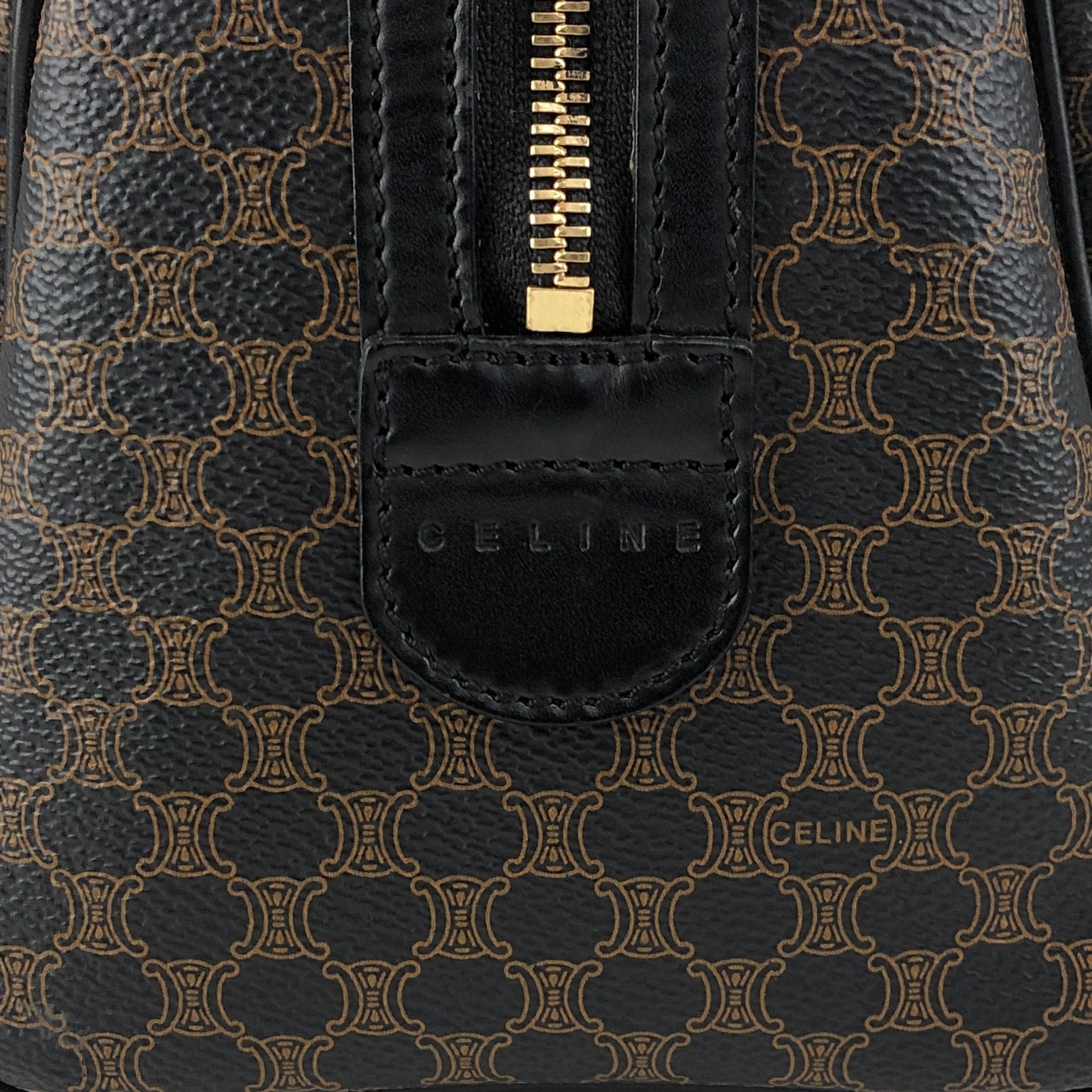 CELINE セリーヌ マカダム ハンドバッグ ブラック PVC レザー 2way