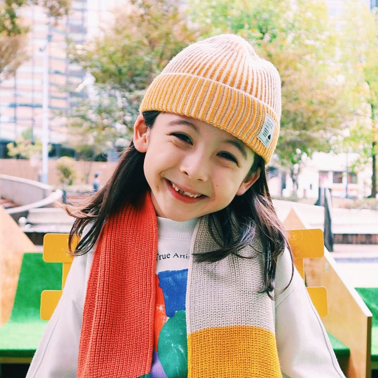 ニットキャップ【ストライプイエロー】52cm 全3色 推奨年齢3歳〜7歳