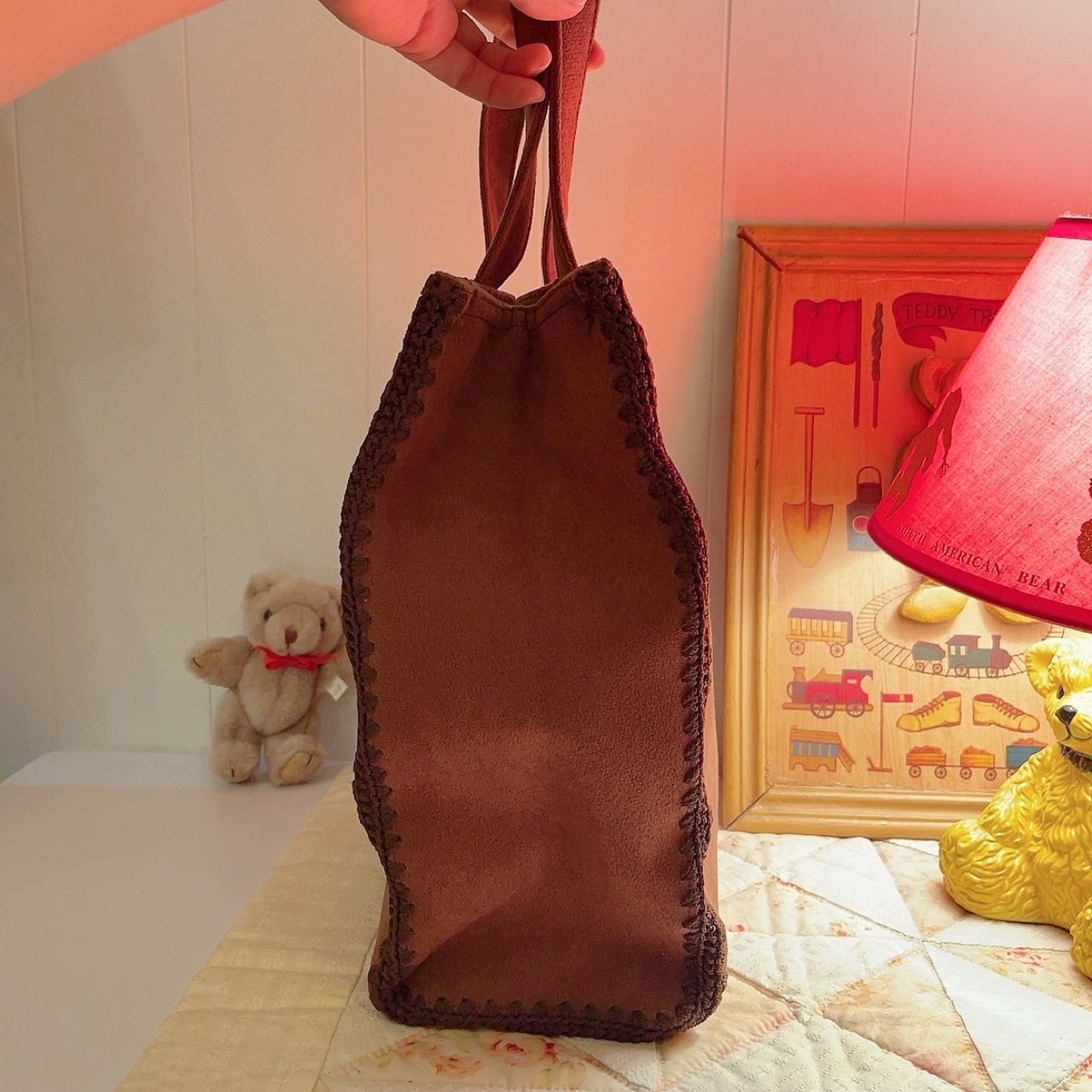 brown suede hand bag