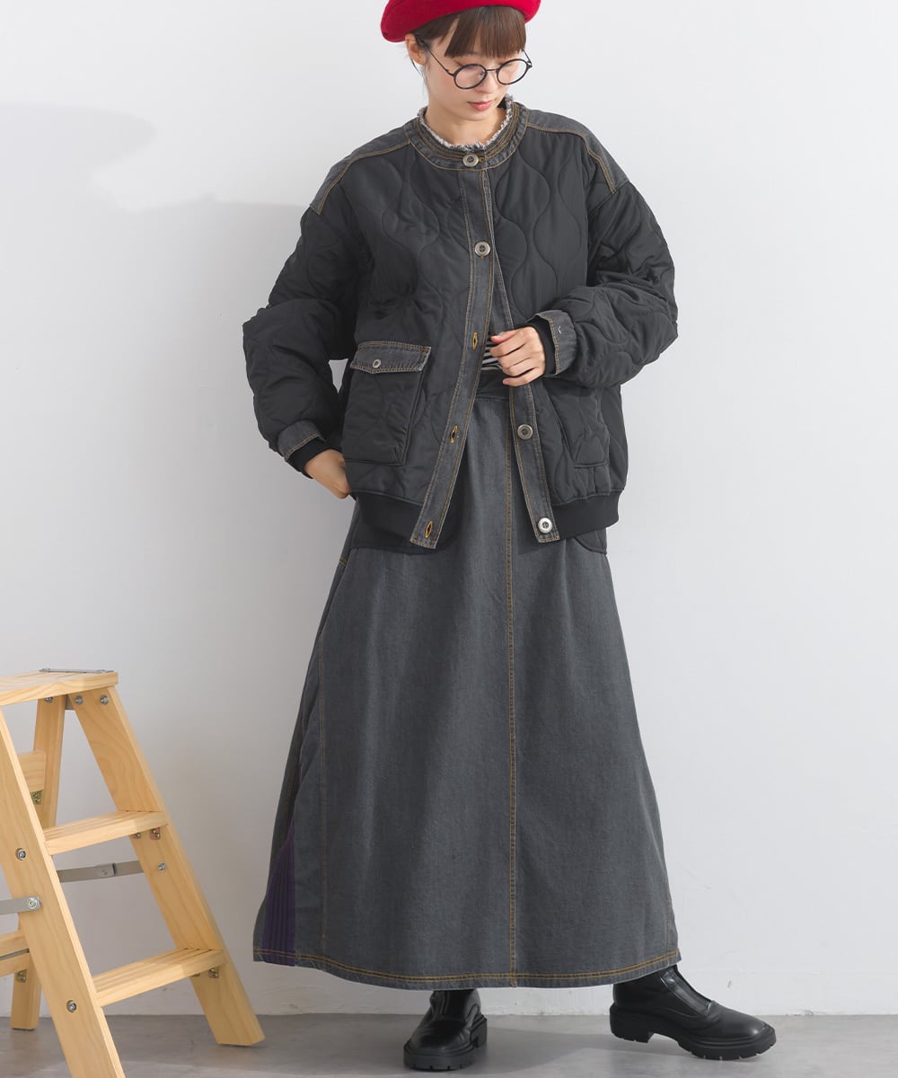 K53114 キルティング×8ozデニム異素材中わたジャケット