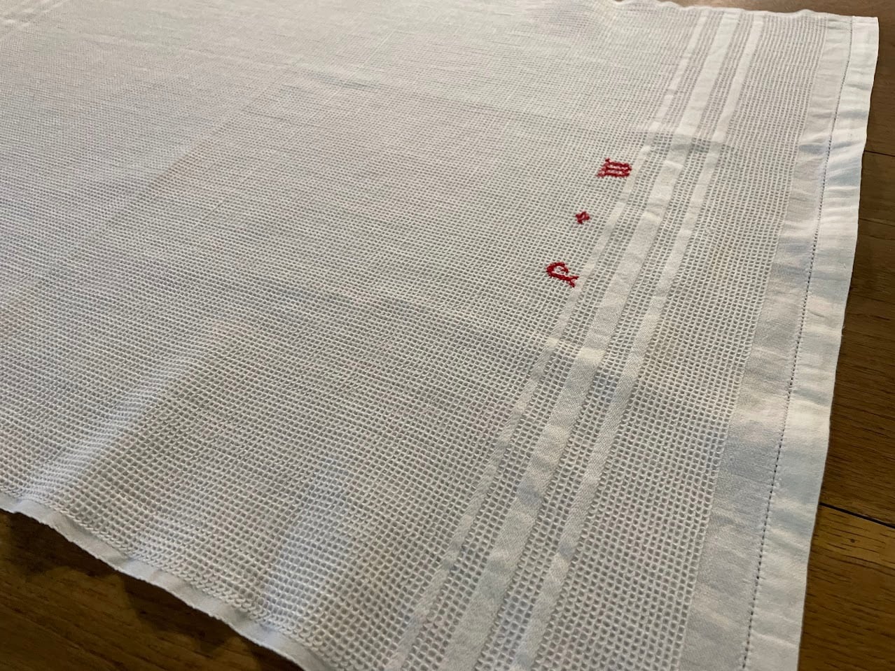 フランス アンティーク トーション クロスステッチ 手刺繡 ワッフル地
