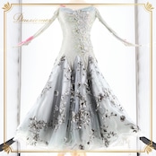 社交ダンス 衣装 スタンダード ドレス ワンピース スタンダードドレス グレー 日本製 灰色 上品 高級感 デモ 競技 ダンス パーティ 発表会 灰色 グレイ系 ピンク系 おしゃれ シンプル エレガント スカート 女性用 フォーマル パフォーマンス用 競技用 社交ダンス衣装