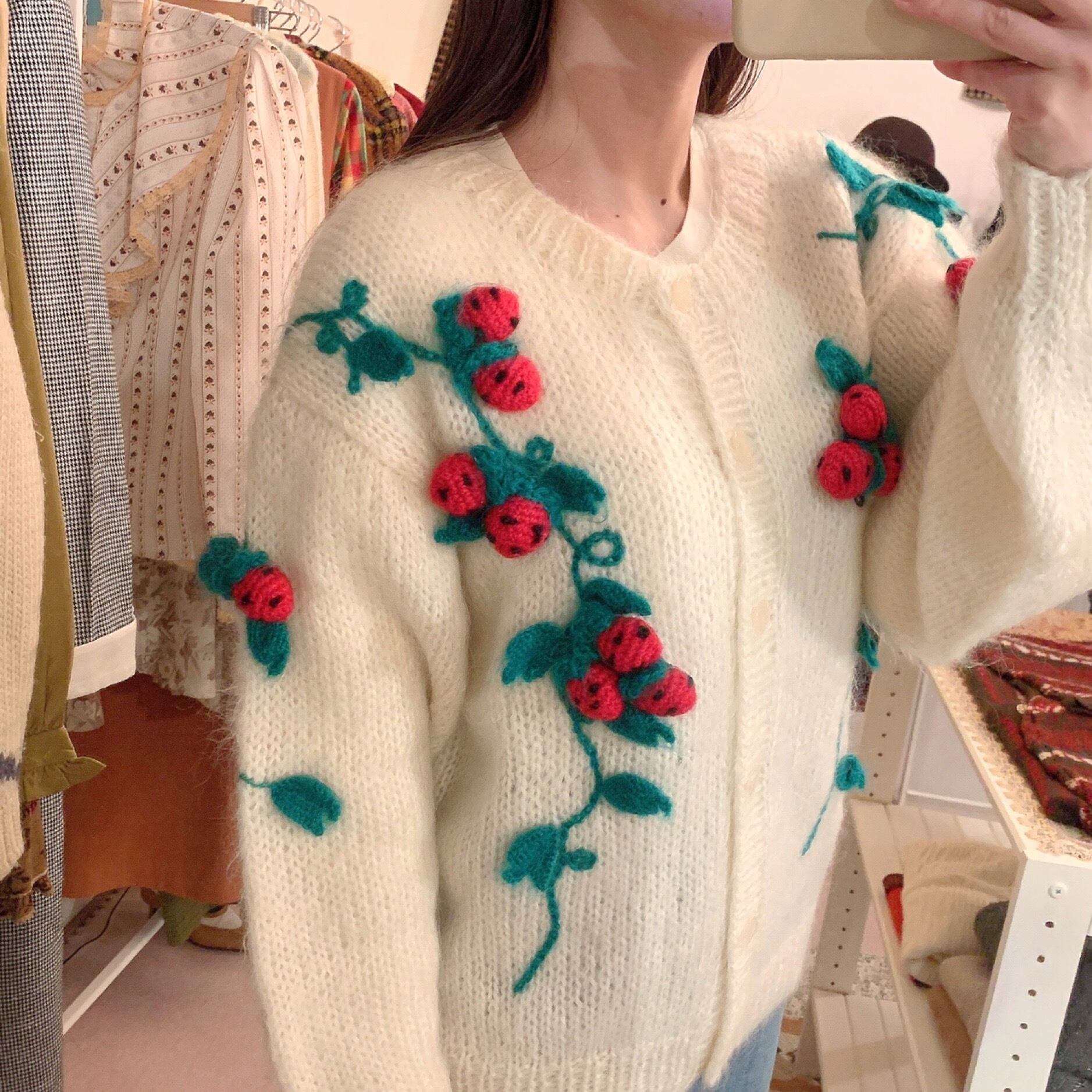strawberry knit cardigan