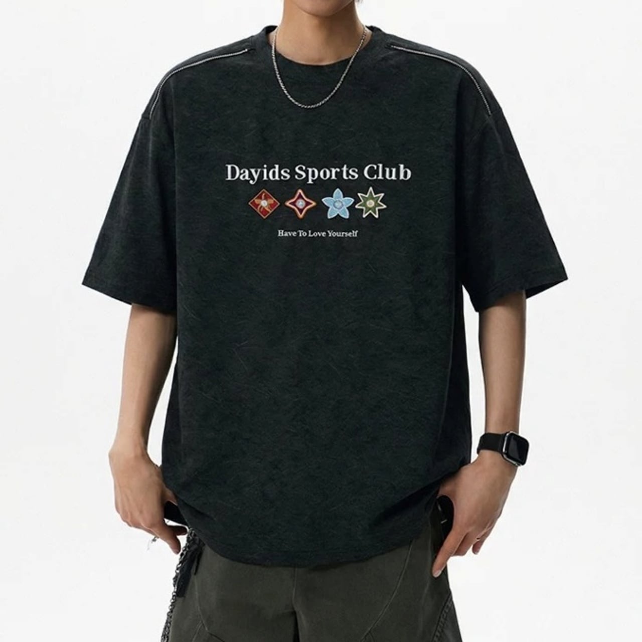 グラフィックアートジップアクセントルーズTシャツ 3col   A00330