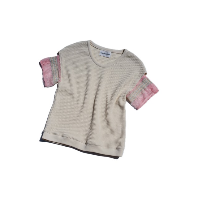 【YUKI SHIMANE】Docking sleeves Waffle top (White) 〔summer item〕