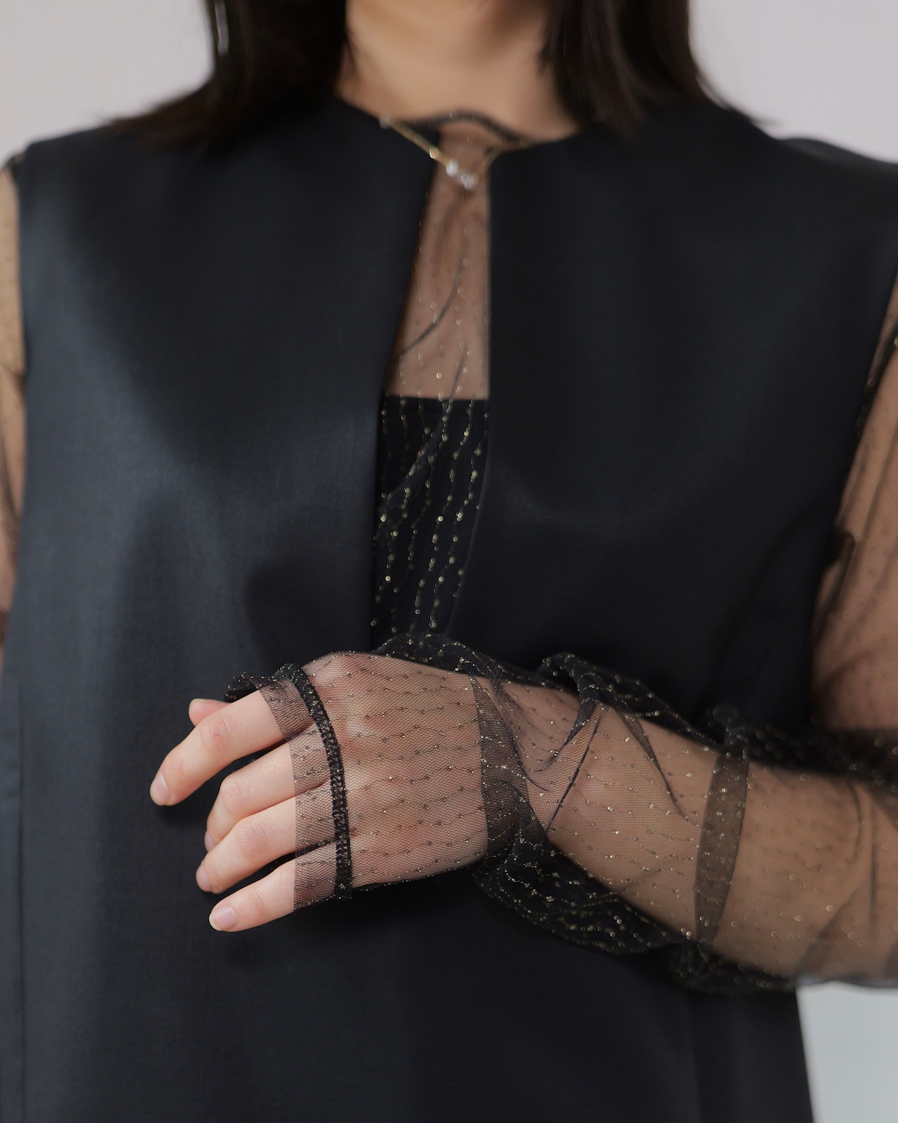 FOURAM - LAME TULLE STRIPE P/O :Black|ラメチュール/ストライプ/セカンドスキン