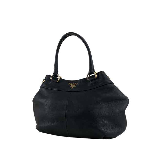 PRADA プラダ トートバッグ ブラック ロゴ レザー ラウンド vintage ヴィンテージ オールド 3ksgpr