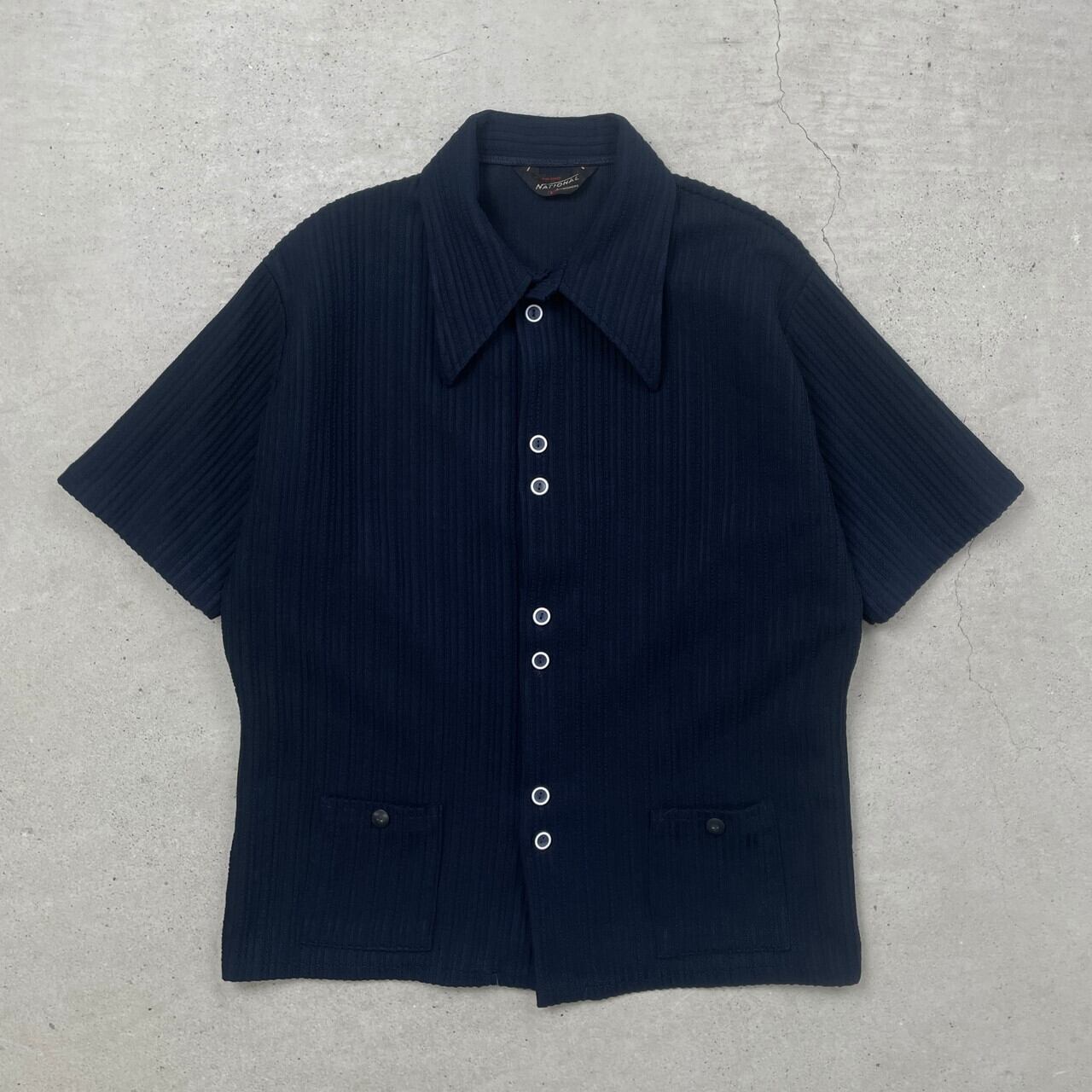 70年代 NATIONAL SHIRT SHOPS 半袖 プリーツ ポリシャツ ポケット付き 