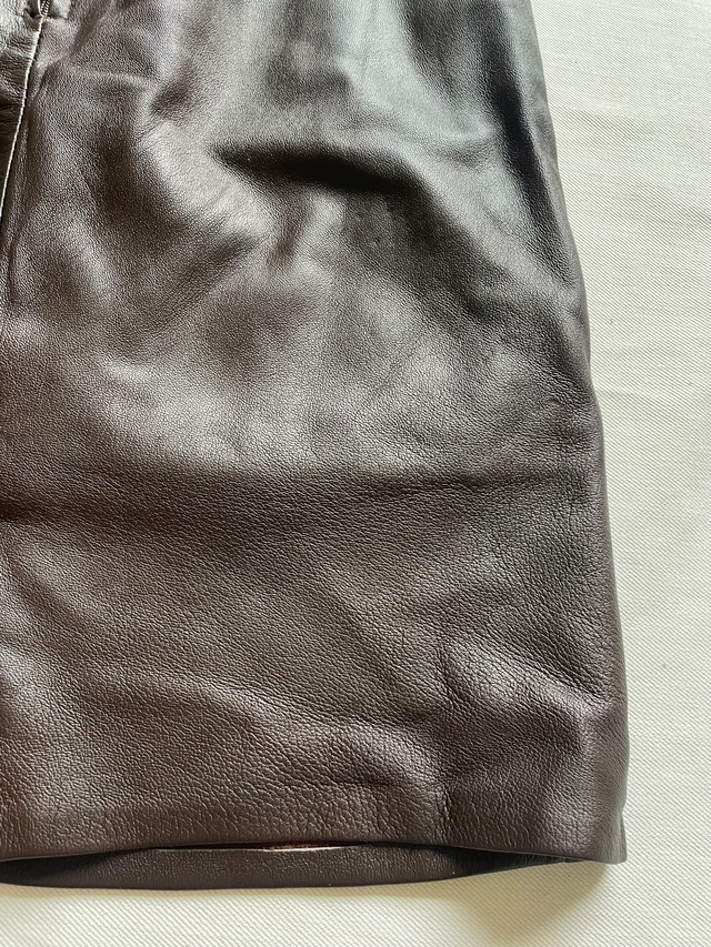80s-90s Real Leather Tight Skirt / Dark Brown