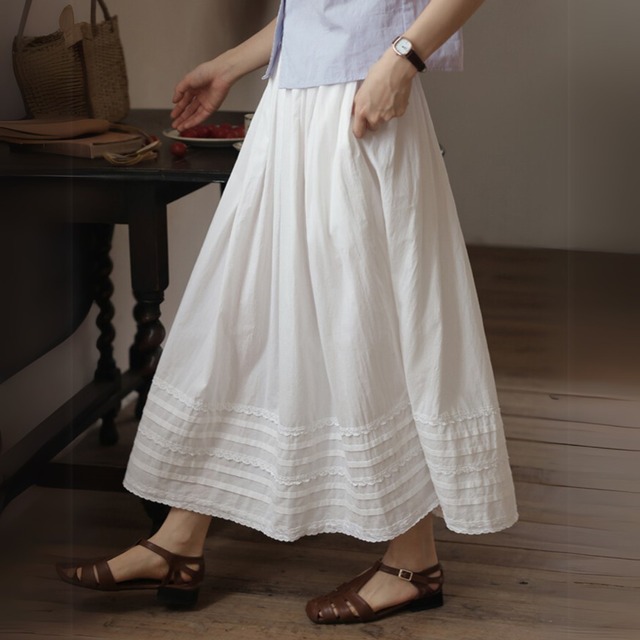 レースフリルティアードAラインロングスカート　M0362