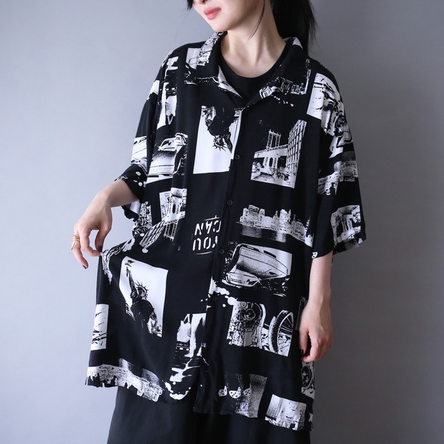 "black×white" photo graphic pattern XXXL over silhouette h/s shirt