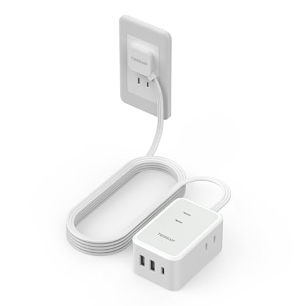 延長コード 2m 薄型 電源タップ usb コンセントタップ たこあしコンセント テーブルタップ TESSAN 3個AC 1個タイプC 2個タイプA 電源コード type-c タコ足配線 隙間