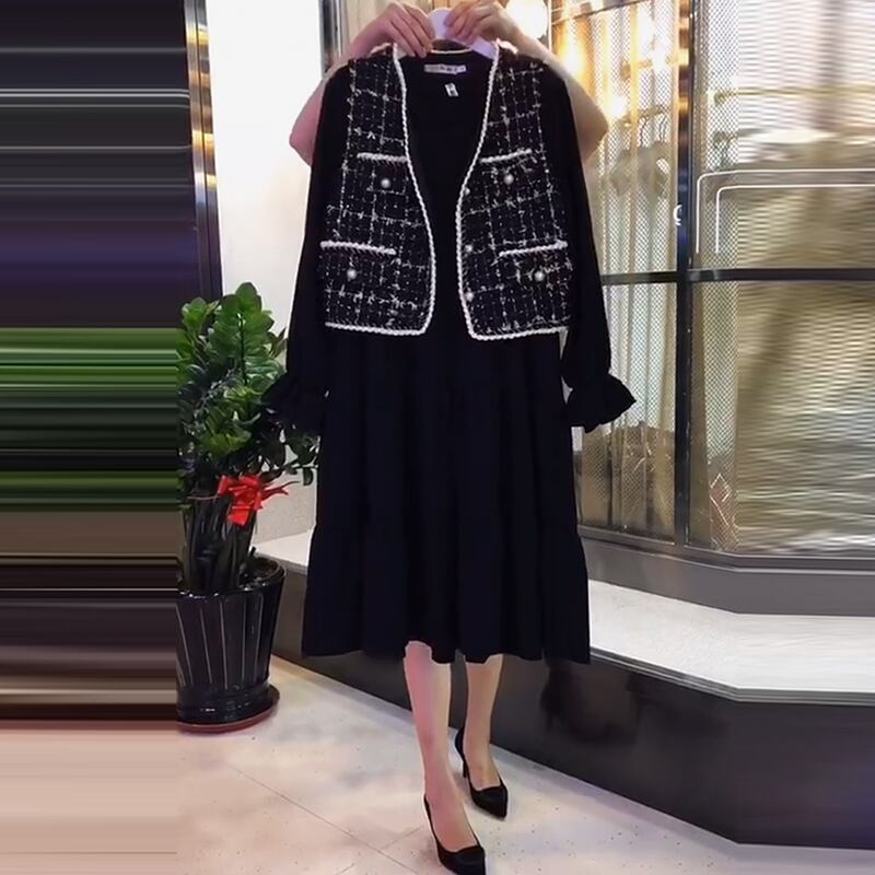 オータムウィンター薄手ルーズドレス 大きめサイズ 秋物 冬物 ミックスインファッション68252489942