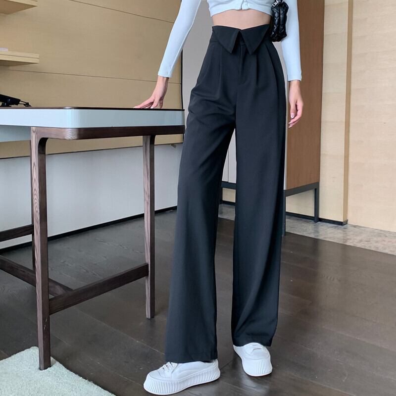 ウェストパンツ レディースオータムルーズカジュアル薄手ブラック 秋物 ガールズファッション58390044580