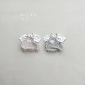 【BLACK BEAN】チェックサロペセット ベージュ 60〜80cm
