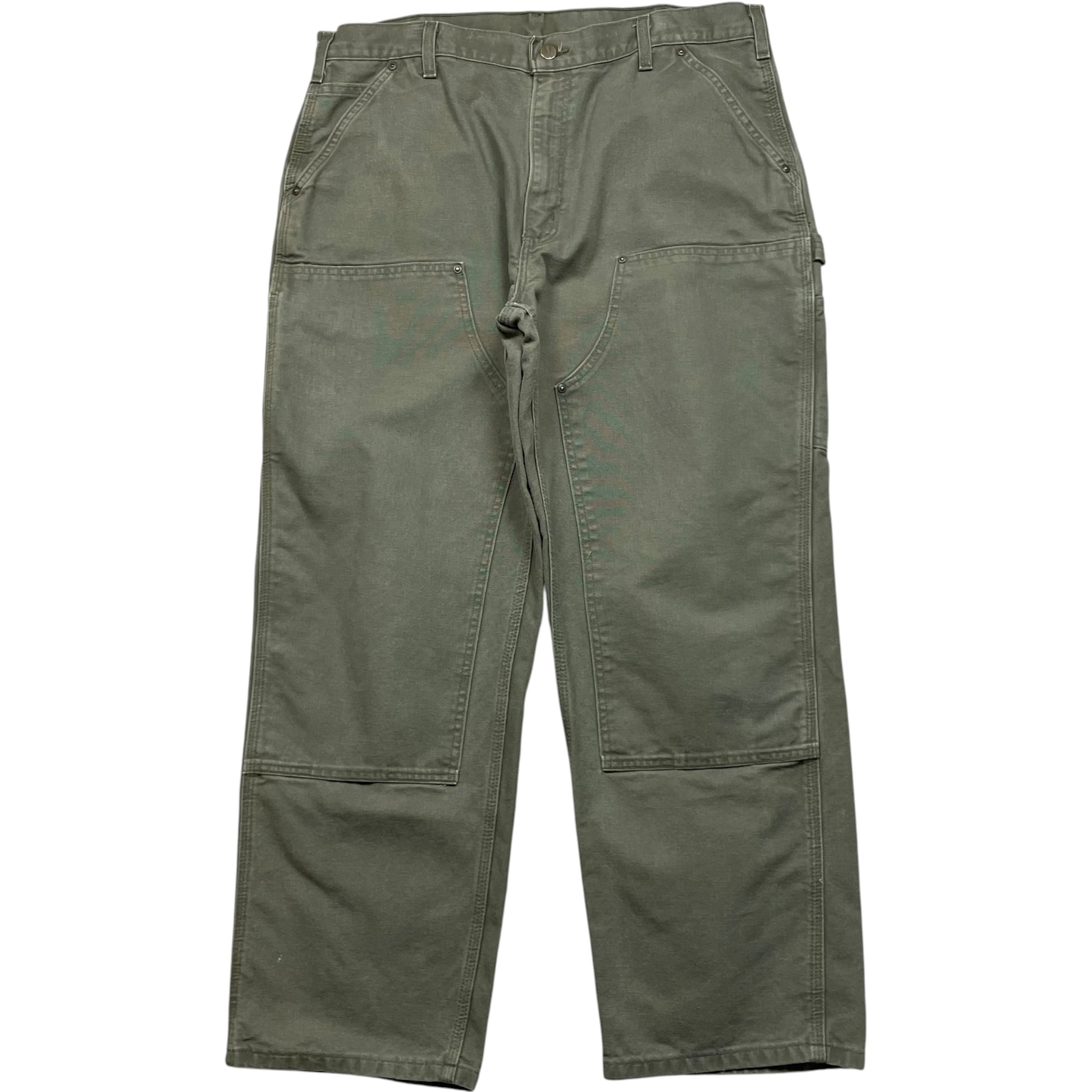 《実寸W39L30》Carhartt カーハート ダブルニー ワークパンツ ペインターパンツ 状態◎ モスグリーン no.10389