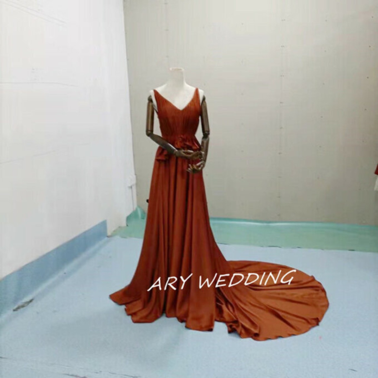 とろみシフォンサテンドレス テラコッタ お呼ばれ/二次会/前撮り  