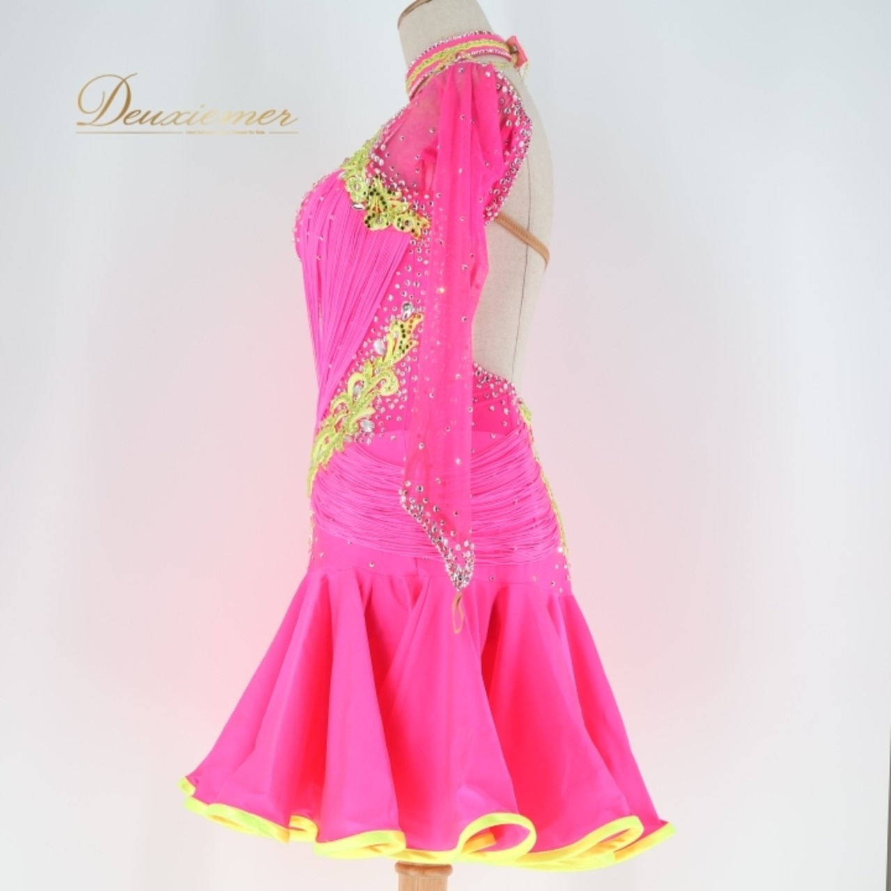 社交ダンス 衣装 白樺ドレス ラテン ドレス ワンピース 黄色 ピンク デモ 競技 ダンス パーティ 発表会 鮮やか かわいい ピンク系 イエロー系 フォーマル ダンス衣装 女性用 おしゃれ ステージ衣装 ビビッド コスチューム ダンスパーティ