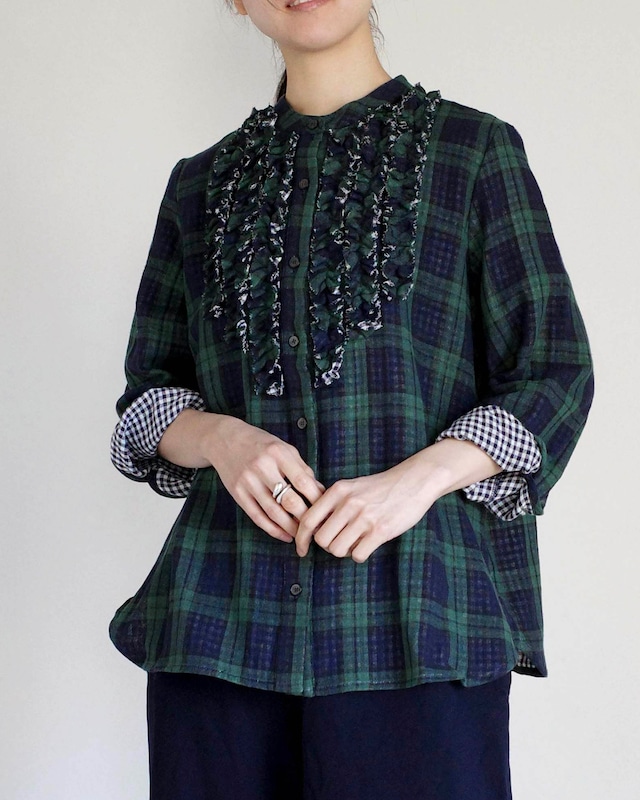 コットンフリルシャツブラウス【green】