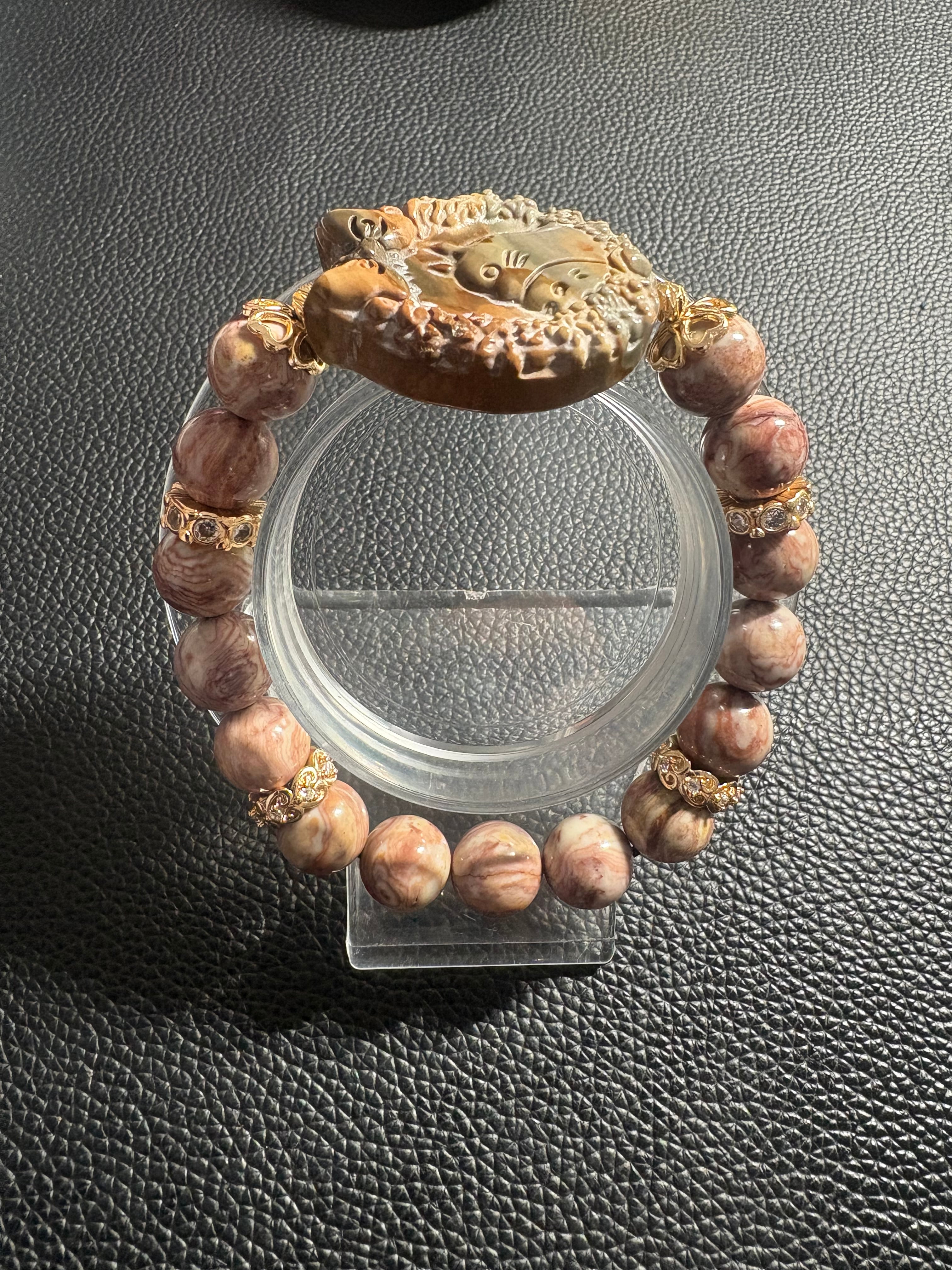 アラシャン瑪瑙デザインブレスレット✨彫刻トップ・一点もの