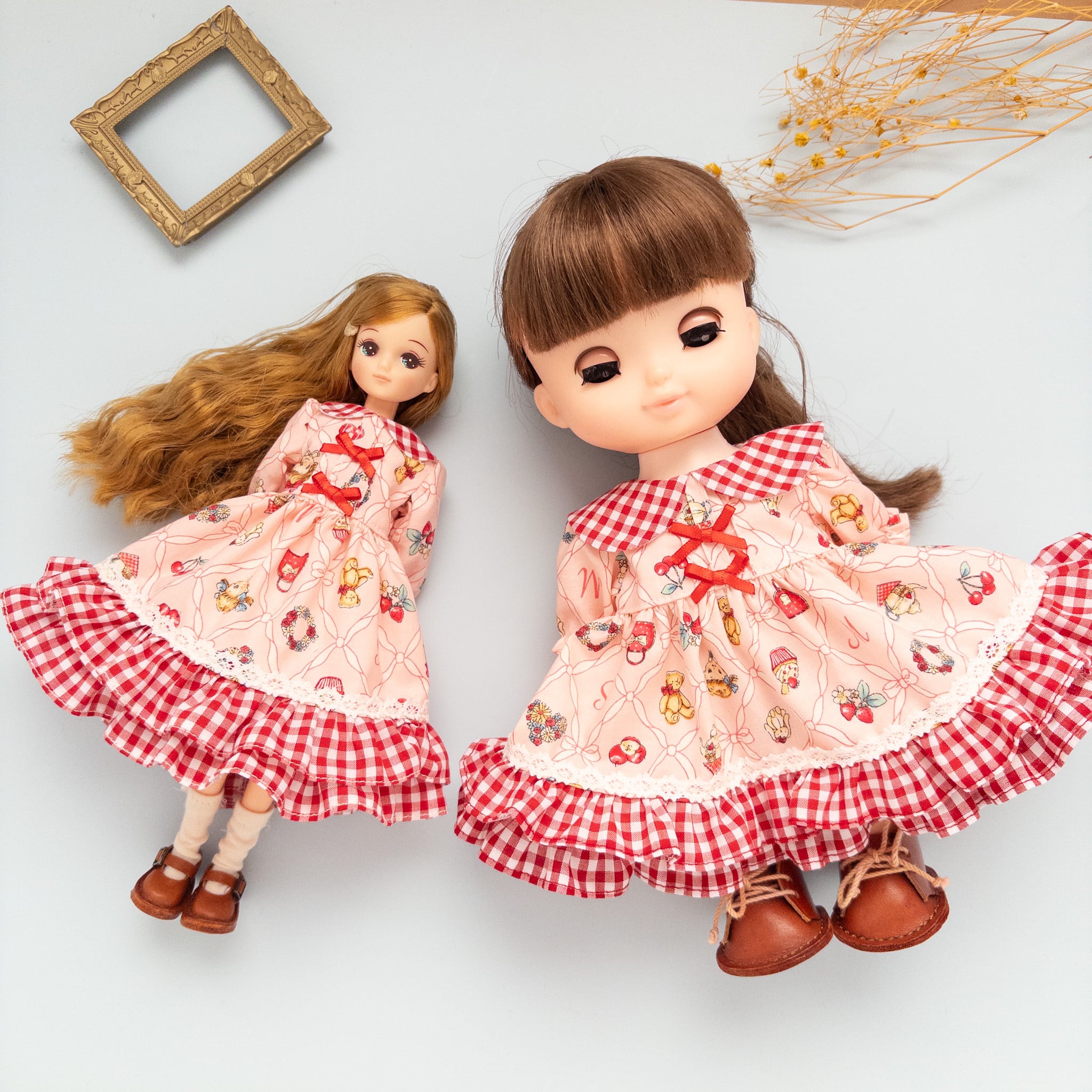 2点セット】トレーナースカートセット服（ピンク花柄赤チェック）リカ