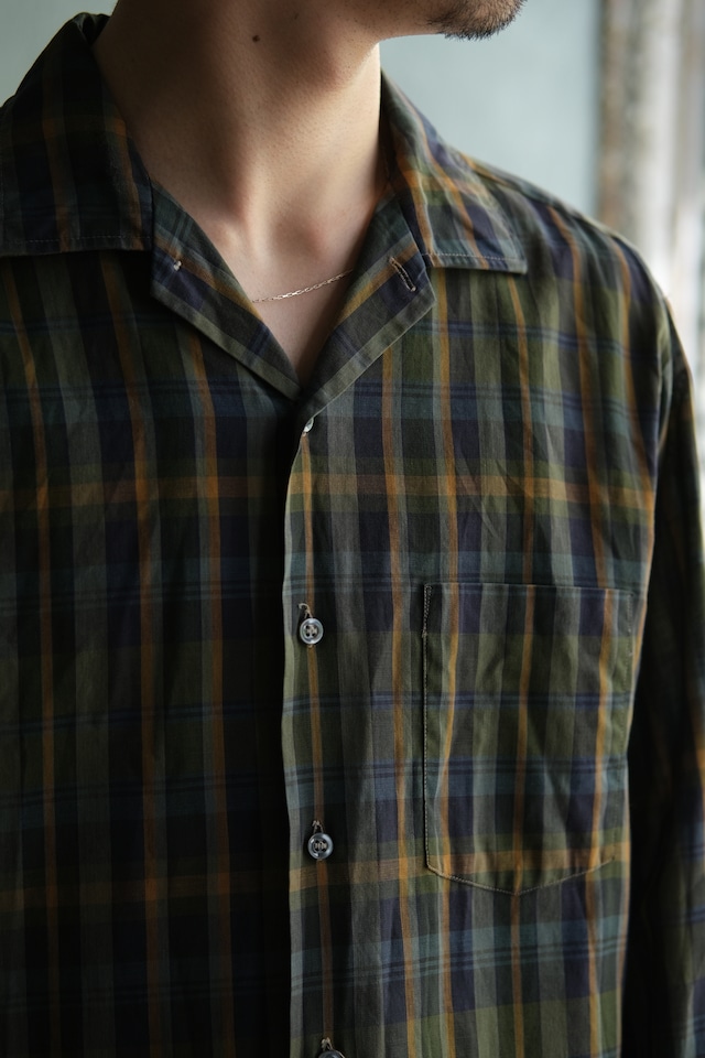 Utah/60-70's "ARROW"cotton check open collar shirt