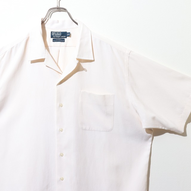 Deadstock XL 完全無地 シルクコットン オフホワイト Caldwell Polo Ralph Lauren ポロラルフローレン 半袖開襟シャツ