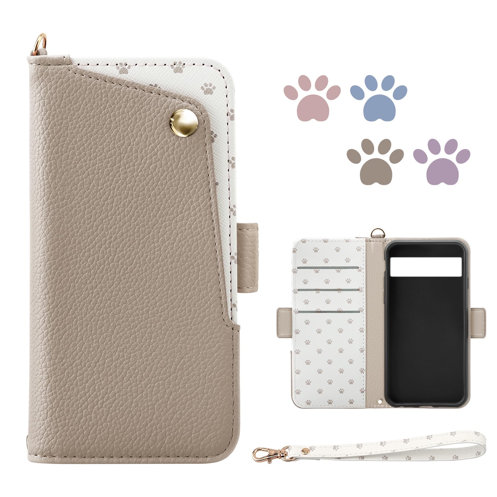 JOMA-E Shop 手帳型ケース Google Pixel 8a 6.1インチと互換性のある 可愛い 猫 足跡 グーグル ピクセル8a 用の ケース 女性 マグネット式 Pixel8 A 向けの スマホケース カード入れ収納 横置きスタンド機能 ぐーくるぴくせる8a に適合する カバー PUレザー 衝撃吸収 外側ポケット 防塵 シンプル 大人人気 (杏色)