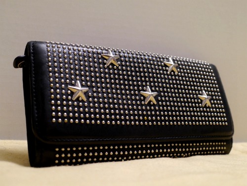 レア8万★JIMMY CHOO ジミーチュウ NINO 男女可 マイクロスタッズ レザー 長財布 黒★定番のNINOにマイクロスタッズを散りばめた希少モデル