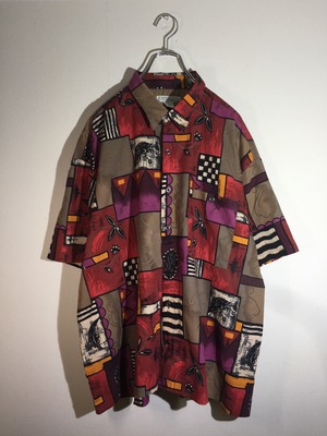 総柄 デザインシャツ 植物柄 アンティーク調