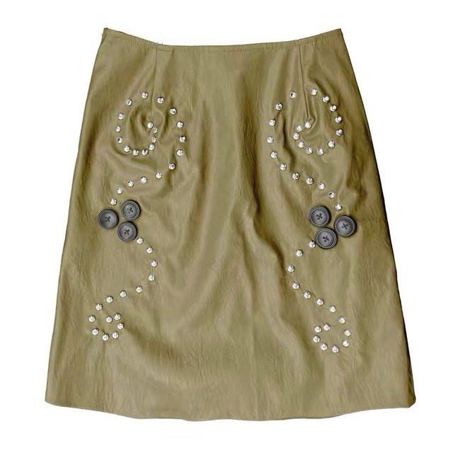 [Ttsunami] rivet spiral metal brown half skirt