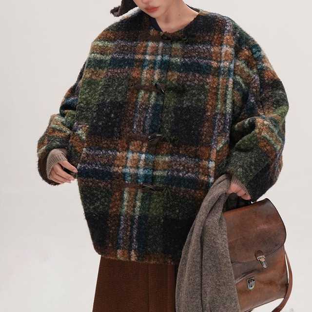 check boa short coat