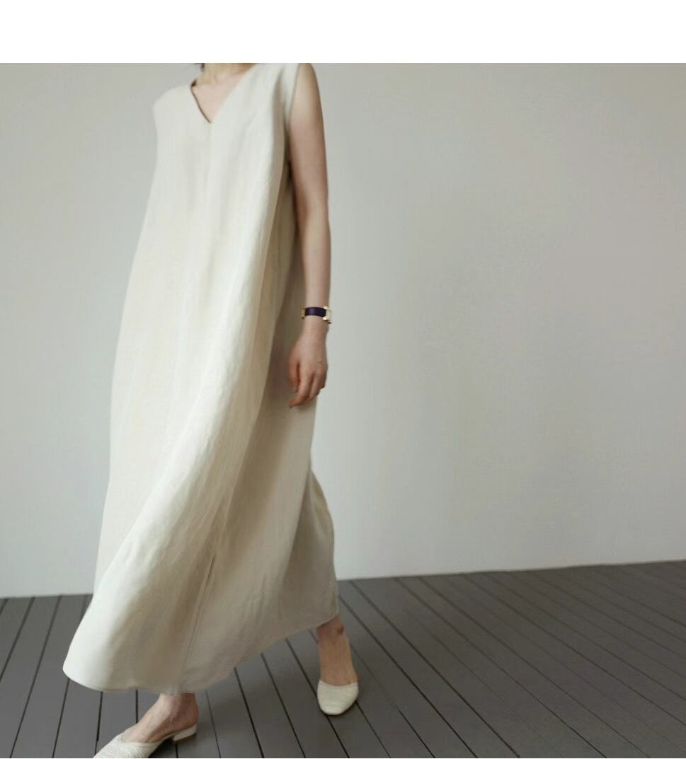 Vネック コットンボリュームワンピース　AJ22263-6805