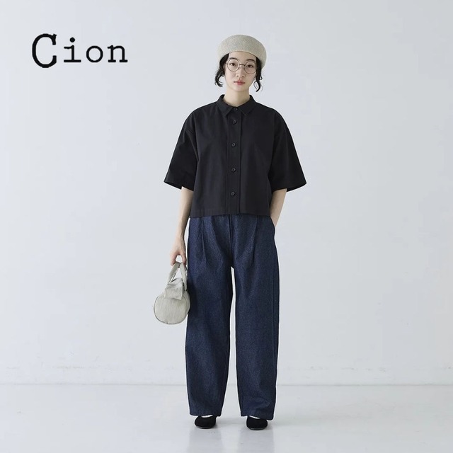 シオン Cion ワイドパンツ レディース デニム デニムタックワイドパンツ 綿100 イージーパンツ ウエスト ゴム ゆったり おしゃれ かわいい 夏 通年 オールシーズン 女性 ギフト ブルー インディゴ 19-00201 Fr118