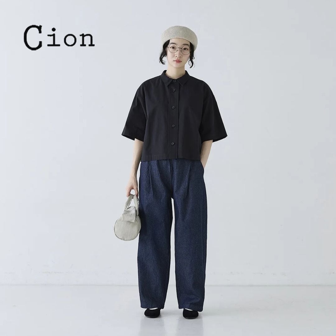 シオン Cion ワイドパンツ レディース デニム デニムタックワイドパンツ 綿100 イージーパンツ ウエスト ゴム ゆったり おしゃれ かわいい 夏 通年 オールシーズン 女性 ギフト ブルー インディゴ 19-00201 Fr118