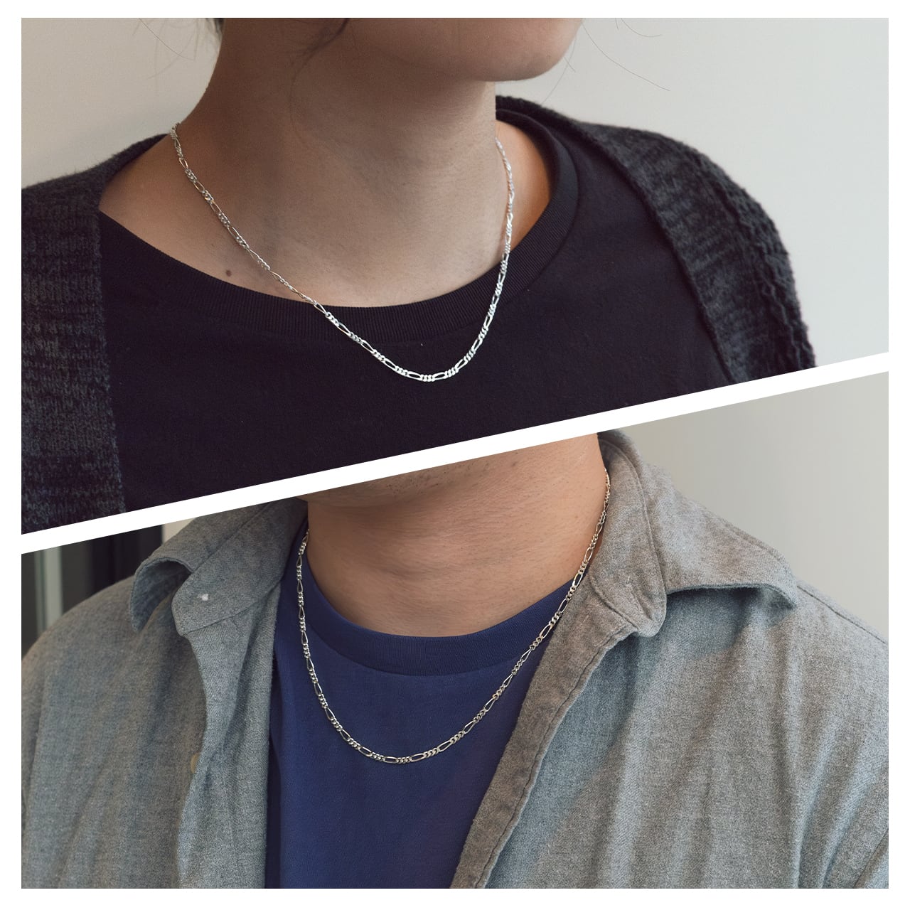 2本セット（刻印可）】ツインダイヤモンドネックレス｜シルバー