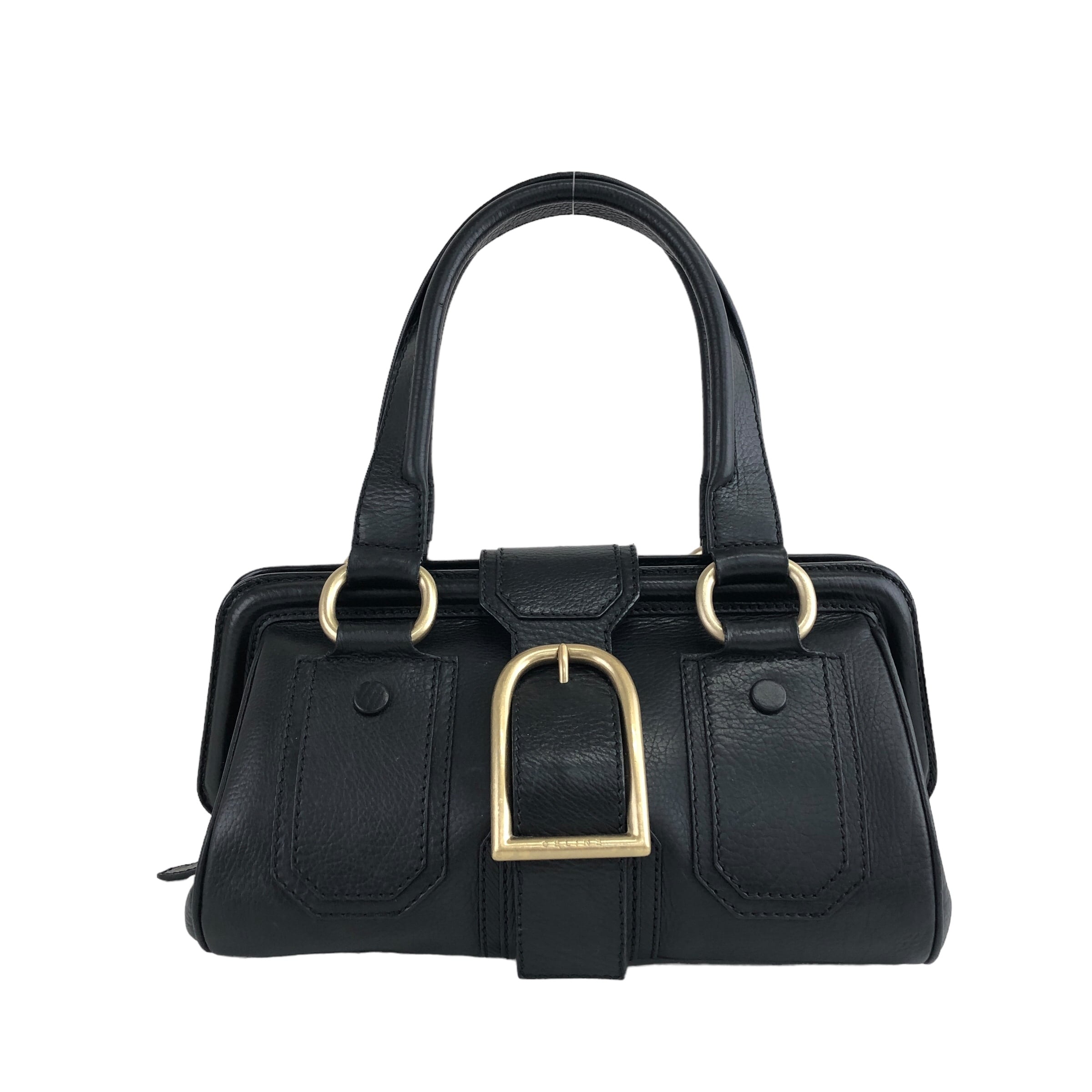 セリーヌブラックレザーハンドバッグ CELINE セリーヌ ハンドバッグ ブラック ロゴ型押し レザー ボストン その他