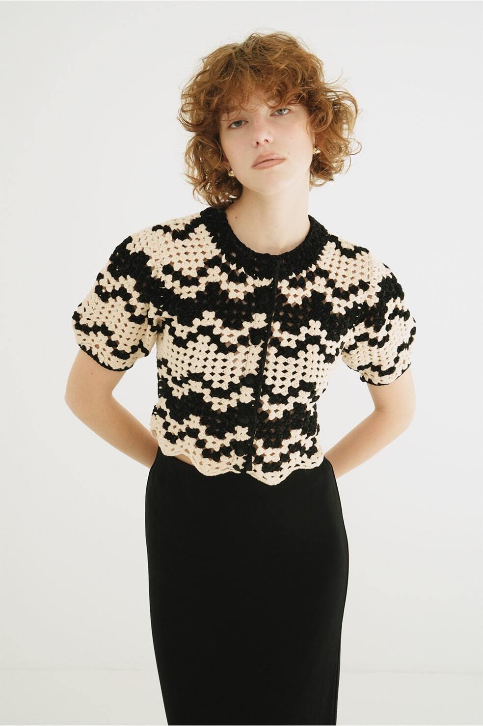 CLANE(クラネ) MALL BORDER HAND CROCHET KNIT CARDIGAN | サウス
