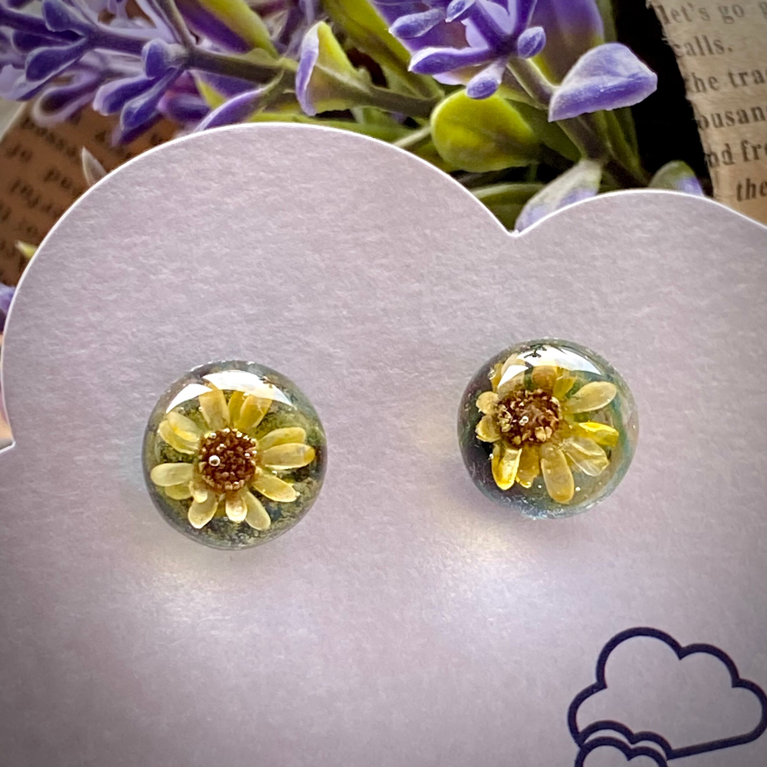 レジンキャッチ式ピアス ひまわり 12mm サージカルステンレス