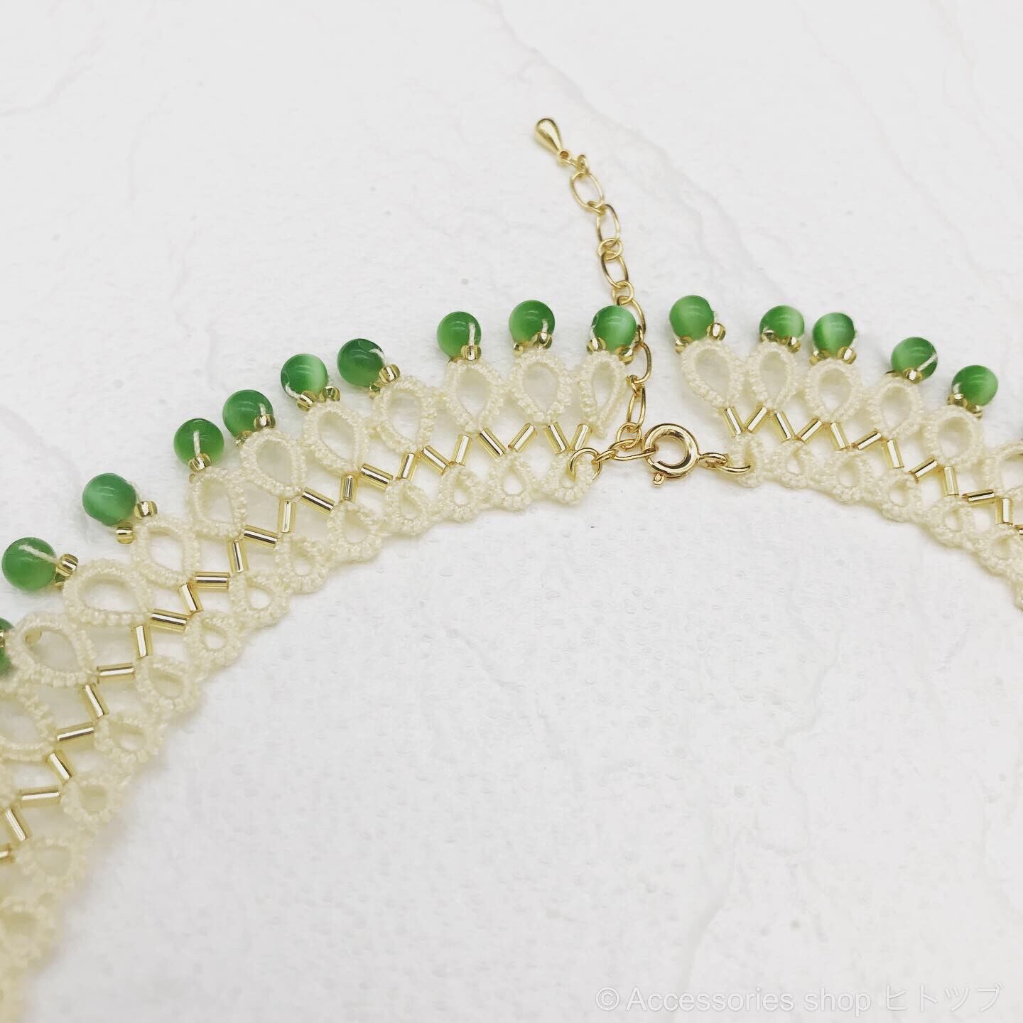 0170:グリーン クラシカルな付け襟風ネックレス