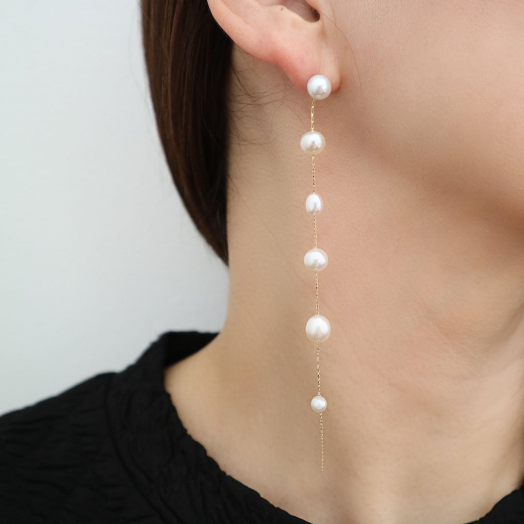 14kgf] 6連バロック淡水パールロングピアス | chiharu