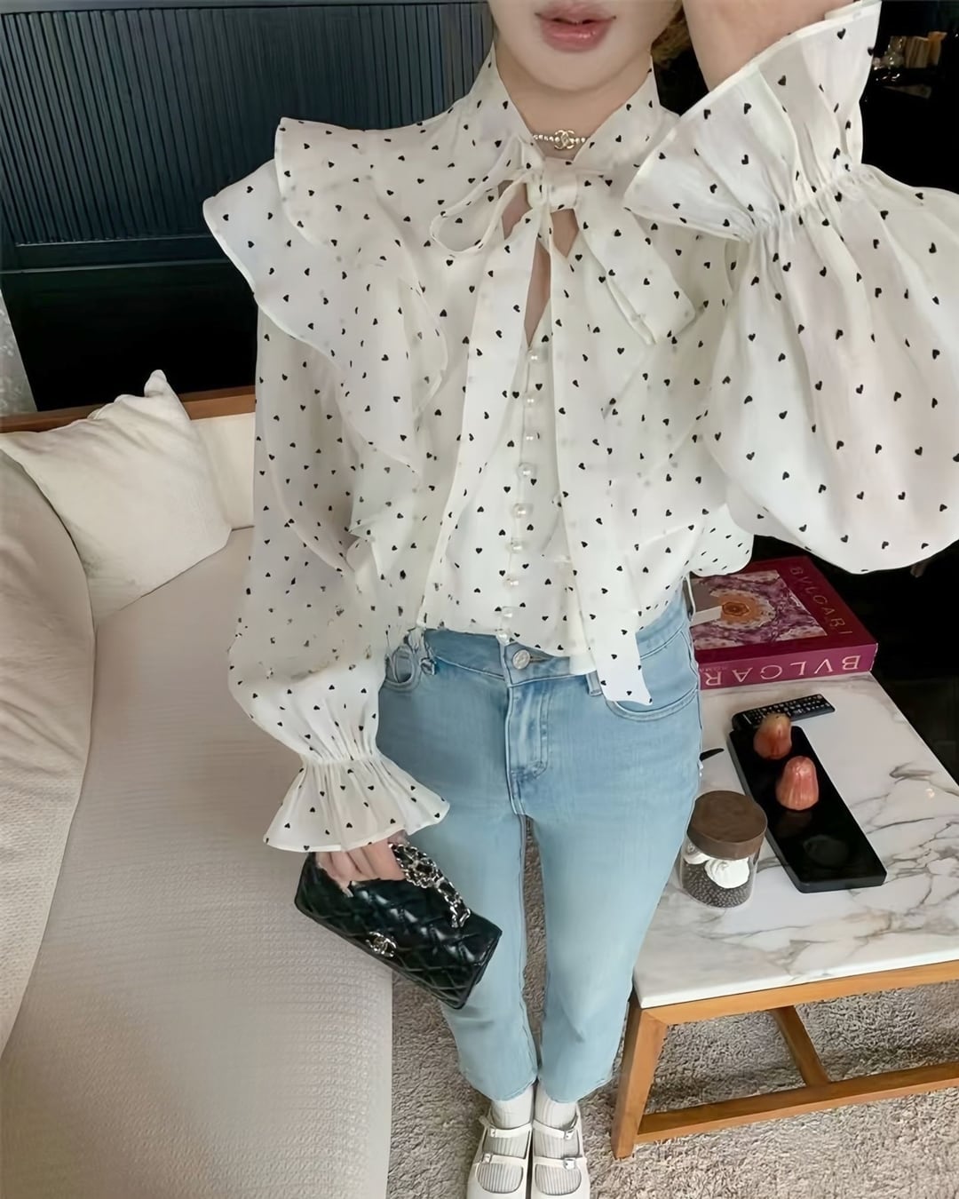 ハートドットフリルブラウス 24WP09042