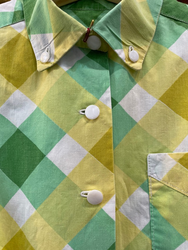VINTAGE 50's green check cotton blouse