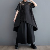 レース切替 ブラック ブラウス  30020