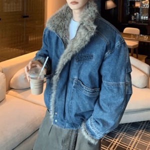 Sherpa-Lined Cropped Denim Jacket(LMU0012)