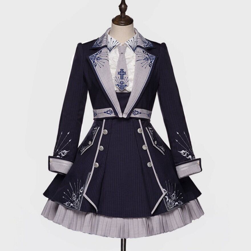 ロリータファッション 軍服ロリータマント ネイビー 制服風 クラシカル