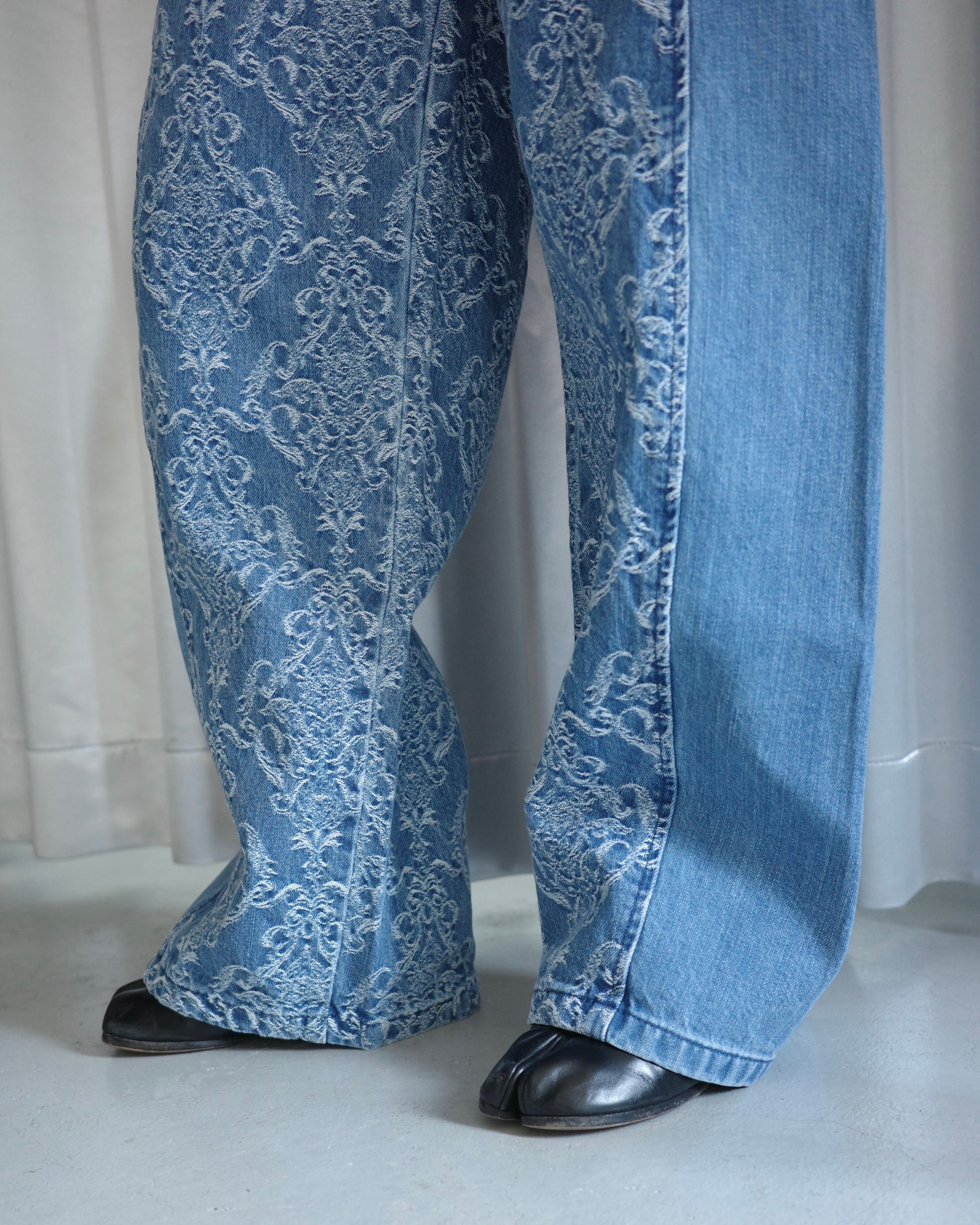 FETICO / DAMASK JACQUARD DENIM CURVE FIT HIGH RISE JEANS | LA